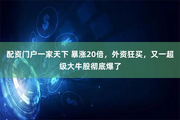 配资门户一家天下 暴涨20倍，外资狂买，又一超级大牛股彻底爆了